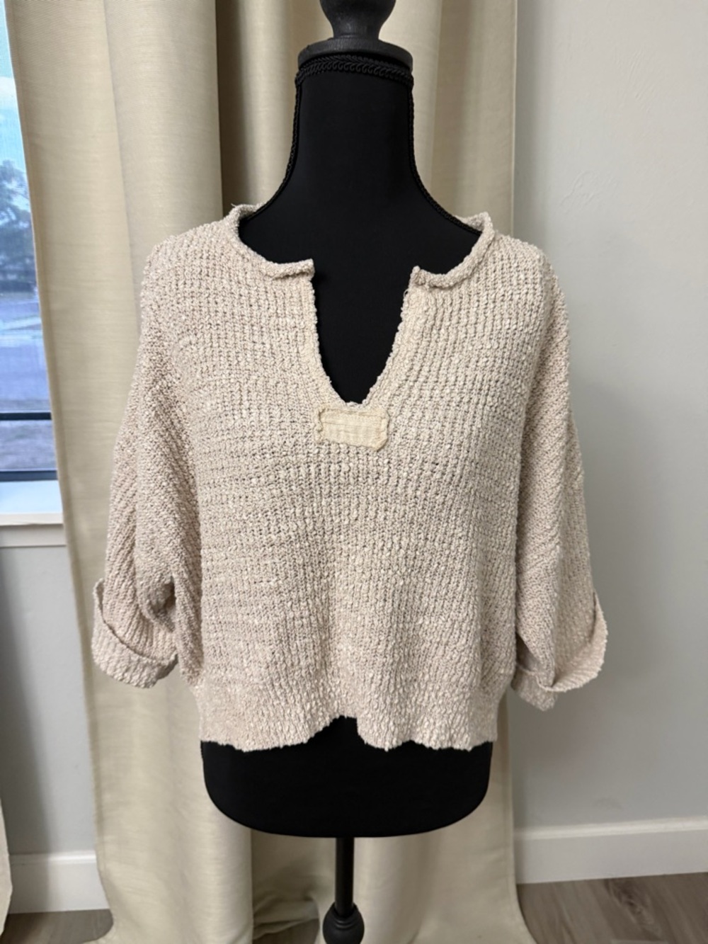 eesome Cream Textured Knit Crop Sweater